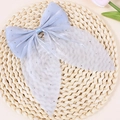 Light blue translucent mesh bow hair clip with sparkling rhinestones and long tails - Blue (Without Clip)