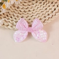 Pink sequin fabric bow accessory with glitter finish for children's apparel and DIY crafts - Pink