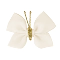 Creamy white ribbed ribbon bow accessory with metallic gold cord tie detail - Off White (#9)