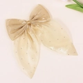 Elegant champagne organza bow clip decorated with sparkling silver rhinestones - Coffee (Without Clip)
