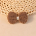 Brown plush bow hair accessory with white satin center for children clothes and shoes - Brown Plush Style (#8)
