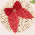 Elegant red semi-transparent mesh bow hair accessory with sparkling silver rhinestones - Red (Without Clip)