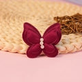 Accesorio mariposa de tela rojo vino de doble capa con tres perlas para manualidad - Rojo Vino (#9)
