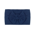 Dark blue nylon baby headband with a soft knit texture and large handmade bow detail - Navy Blue