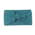 Soft teal nylon baby headband with a large ribbed bow and seamless elastic design - Navy Blue