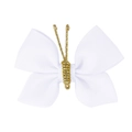 Handmade white grosgrain ribbon bow with elegant gold thread center for gift packaging - White (#13)
