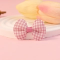 Pink and white checkered fabric bow accessory with a silky pink ribbon center - Pink and White Gingham (#5)