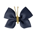Navy blue grosgrain ribbon bow with elegant golden metallic wire accents - Navy Blue (#14)
