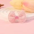 Handmade pink and white plaid fabric bow accessory for hair clips and DIY crafts - Pale Pink Gingham (#6)