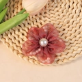 Handmade dark red mesh flower accessory with elegant white pearls on woven base - Wine Red (#2)