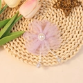 Elegant roze mesh bloemaccessoire met centrale parel en delicate kwastjesbedels - Roze