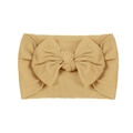 Soft nylon mustard yellow baby headband featuring a large handmade bow for infants - Coffee