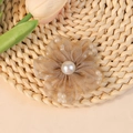 Handmade champagne mesh flower with centered pearl for DIY clothing accessories - Champagne (#4)