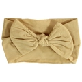 Soft nylon infant headband with a large mustard yellow bow in a minimalist style - Beige Coffee