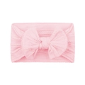 Soft pink knitted baby headband with a large cable knit bow on a clean white background - Pink (#9)