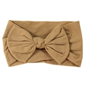 Soft nylon infant headband featuring a large handmade bow in a classic khaki finish - Dark Coffee