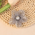 Silver mesh gauze flower accessory with white pearls on a woven straw mat backdrop - Silver Gray (#5)