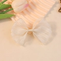 Elegante lazo de organza a rayas blanco crema con centro de satén para accesorios de cabello - Blanco Crema Grande
