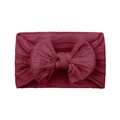 Soft elastic baby headband with wide knit bow in deep wine red color for infants - Wine Red (#1)