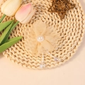Beige bloemig tule accessoire met parel en hangende kristallen kralen kwastjes - Abrikoos