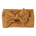 Soft nylon ginger yellow baby headband featuring a ribbed knit textured bow design - Brown