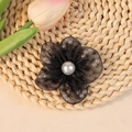 Handmade black mesh flower accessory with white pearls for DIY shoes and clothing - Black (#6)