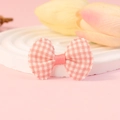Pink and white checkered fabric bow accessory with silk center for DIY hair clips - Peach Gingham (#11)