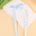 Light blue satin ballet style bow hair clip with long streamers on ceramic plate - Light Blue