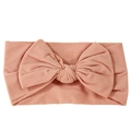 Soft nylon elastic infant headband with a large dusty rose bow in ribbed knit fabric - Pink