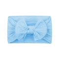 Elastic baby headband in light blue knit fabric with a large decorative soft bow - Light Blue (#4)
