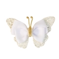 Glitzer Schmetterling Haarspange mit weißer Ripsbandschleife und goldenen Akzenten - Weiß