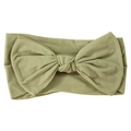 Soft nylon baby headband with a large knot bow in olive green solid color - Matcha Green