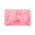 Pink soft cable knit baby headband with a large elastic bow on a white background - Pink (#5)