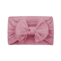Elastic baby headband with a large soft bow in dusty pink rib knit and cable braid fabric - Dark Pink (#7)