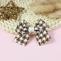 Elegant brown and white houndstooth fabric bow clip for hair and clothing decoration - Brown And White Houndstooth (#2)