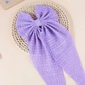 Elegante pinza de pelo con lazo de encaje morado claro, cintas largas y diseño de malla - Morado