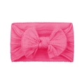 Soft hot pink cable knit baby headband with a large elastic bow for infants - Hot Pink (#10)