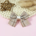 Polyester bow accessory in classic tan plaid fabric with ivory silk center wrap - Brown Tan Plaid Fabric (#4)