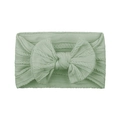 Soft elastic baby headband featuring a sage green large bow with ribbed knit texture - Bean Green (#11)