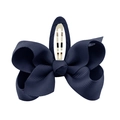 Navy blue ribbed fabric bow hair clip with grosgrain texture and metal snap base - Navy Blue