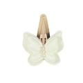 Fermaglio per capelli a farfalla in tessuto crema fatto a mano con perle e clip dorata - Bianco avorio