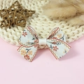 Cream polyester bow with orange floral print and decorative stitching detail - Beige Orange Floral Print (#7)