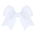 Classic white grosgrain ribbon hair bow clip for girls with elegant ribbed texture - White (#1)