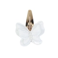Fermaglio per capelli a farfalla in tessuto bianco a doppio strato con perle - Bianco