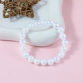 Sweet pearlescent white beaded stretch bracelet with iridescent rainbow finish for girls - White