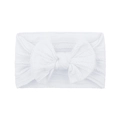 Elastic baby headband in white ribbed knit fabric with a soft oversized bow detail - White (#15)