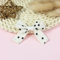 Creamy white polka dot bow accessory with silk ribbon knot and stitched edges - Beige With Black Polka Dots (#8)