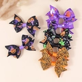 Halloween bow hair clips set featuring pumpkin, ghost and spooky ribbon patterns - Assorted Random Designs
