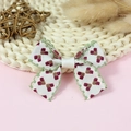 Bow hair accessory in white fabric with red floral patterns and green lace edges - White Red Floral Lace Edge (#9)