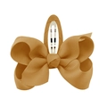 7cm ribbed caramel ribbon bow hair clip for girls with a silver metal BB clip base - Caramel color